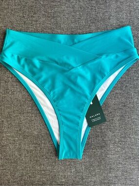 NWT Halara Crossover Bikini Bottom Swimsuit Cheeky Teal Blue Medium